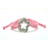 Pulsera Trenzada Rosa + Motivo Flor Plata Y Simil