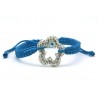 Pulsera Trenzada Azul + Motivo Flor Plata Y Simil