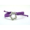 Pulsera Trenzada Lila + Motivo Flor Plata Y Simil