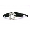 Pulsera Trenzada Negra + Motivo Flor Plata Y Simil