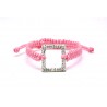 Pulsera Trenzada Rosa + Motivo Cuadrado Plata Y Simil
