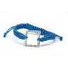 Pulsera Trenzada Azul + Motivo Cuadrado Plata Y Simil
