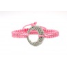 Pulsera Trenzada Rosa + Motivo Redondo Plata Y Simil
