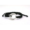 Pulsera Trenzada Negra + Motivo Redondo Plata Y Simil