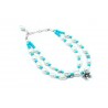 Pulsera 2 Vias Perla Natural Y Motivo Plata + Bolas Turquesa