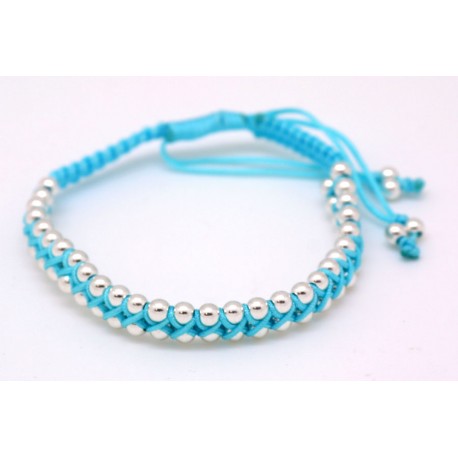 Pulesera Trenzada Celeste + Bolas