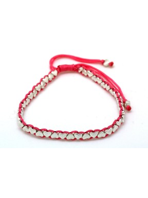 Pulesera Trenzada Rosa + Metal Corazón
