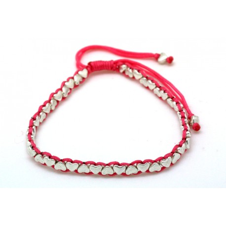 Pulesera Trenzada Rosa + Metal Corazón