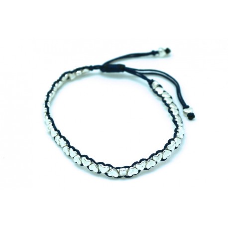Pulsera Trenzada Azul + Metal Corazónes