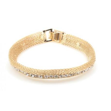 Pulsera Rejilla Dorada Con Tira Stras