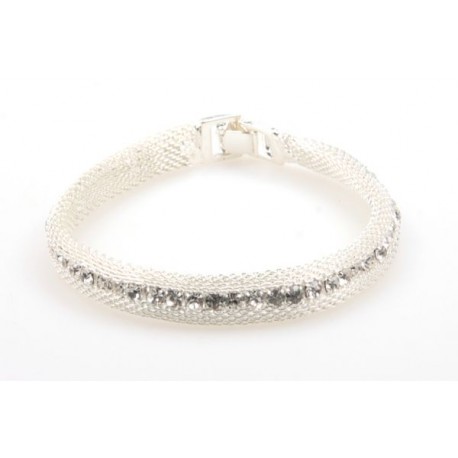 Pulsera Rejilla Plateada Con Tira Stras