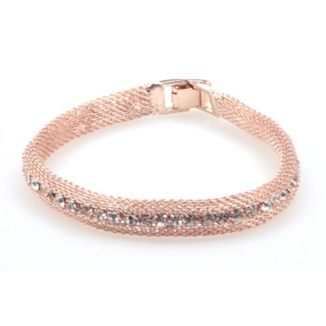 Pulsera Rejilla Dorado Rosa Con Tira Stras