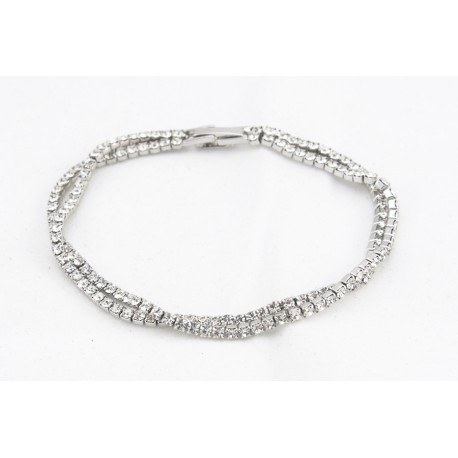 Pulsera Rodio, 2 Tiras Simil Cristal