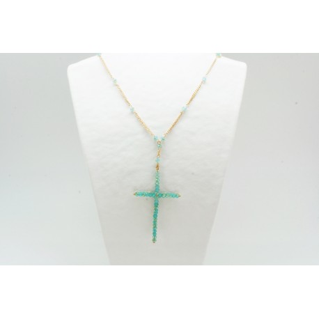 Cadena + Colgante Cruz Opal Green