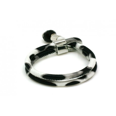 Pulsera Piel Doble Blanco - Negro + Cierre