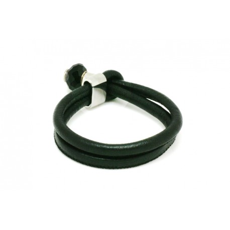 Pulsera Piel Doble Negra + Cierre