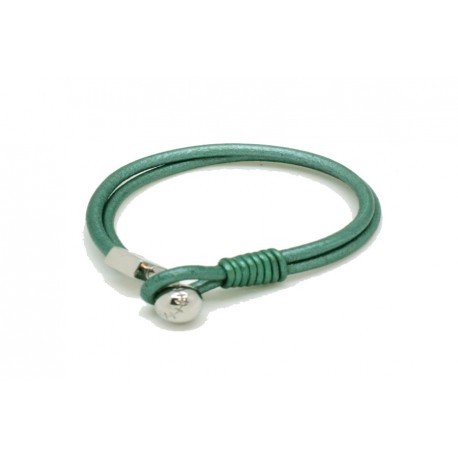Pulsera Piel Verde Unisex + Cierre Acero