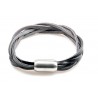 Pulsera Cuero Negra Trenzado + Cierre Acero