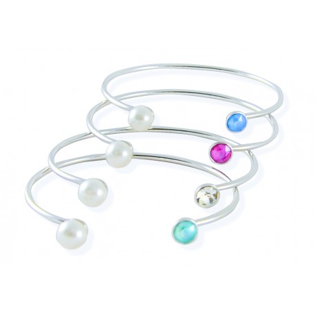 Pulsera rígida rodio con perla y cristal Swarovski