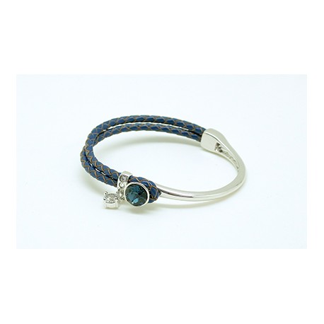 Pulsera Trenzada Color Azul + Motivo Swarovski