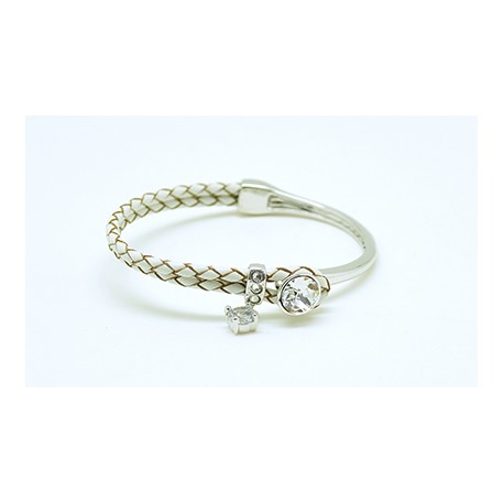 Pulsera Trenzada Color Blanca + Motivo Swarovski