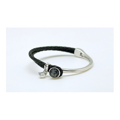 Pulsera Trenzada Color Negro + Motivo Swarovski