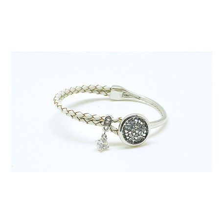 Pulsera Trenzada Color Blanco + Motivo Swarovski