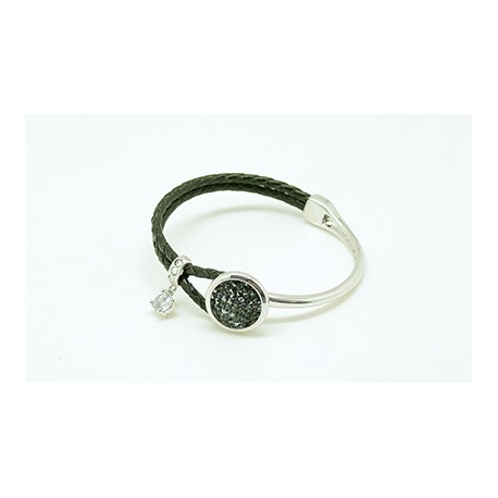 Pulsera Trenzada Color Negro + Motivo Swarovski