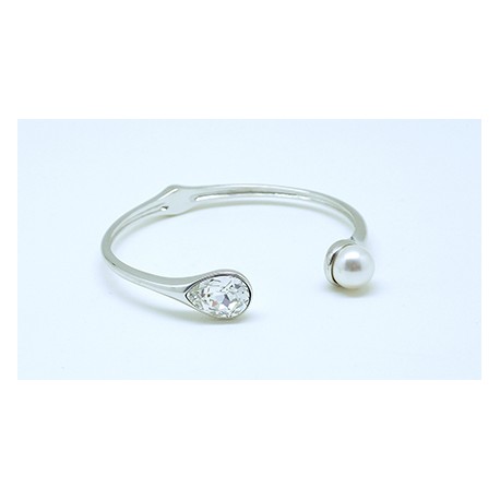 Pulsera Plateada + Perla Y Swarovski