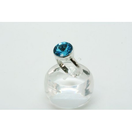 Anillo Rodio Con Piedra Cristal Agua Marina