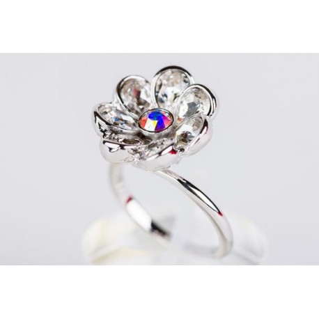 Anillo Rodio Flor + Swarovski Cristal