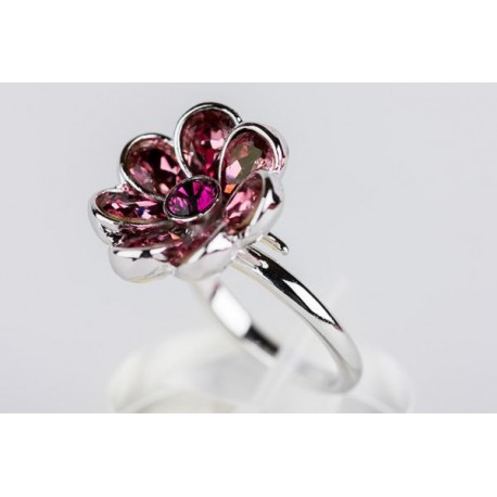 Anillo Rodio Flor + Swarovski Anti Pink