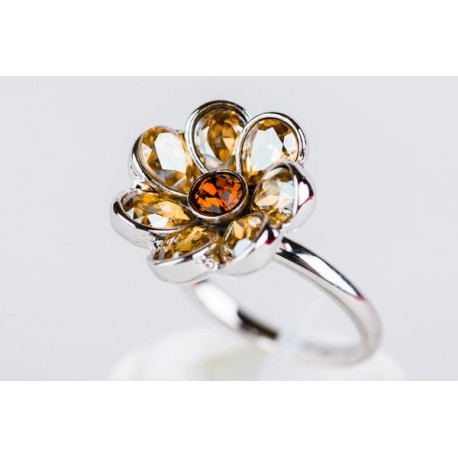 Anillo Rodio Flor + Swarovski G/Shadow