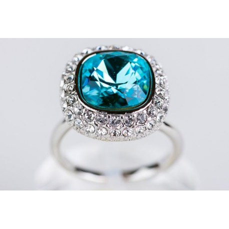 Anillo Rodio + Swarovski Turquesa
