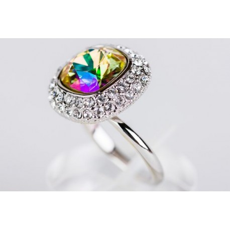 Anillo Rodio + Swarovski Luminus Green