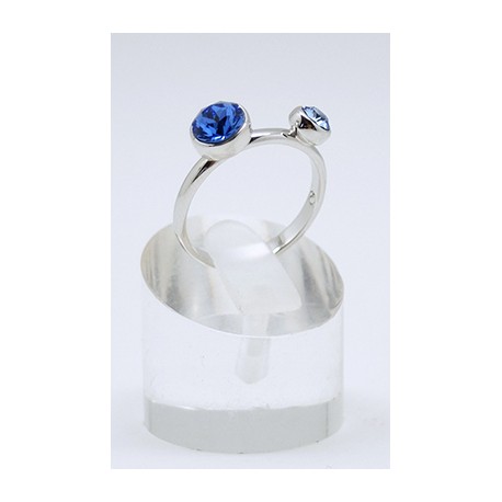 Anillo Rodio + Swarovski Cristal Azul