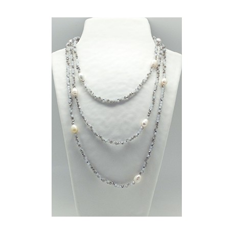 Collar Tupi 140 Cm. Gris + Perlas