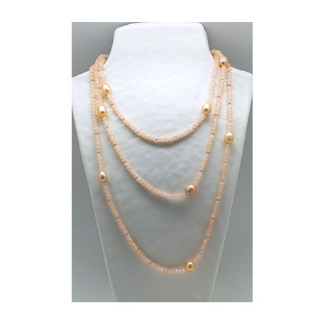 Collar Tupi 140 Cm. Rosa + Perlas