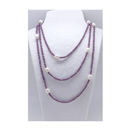 Collar Tupi 140 Cm. Lila + Perlas