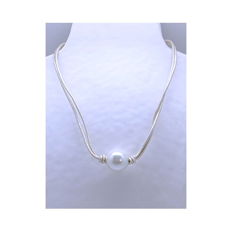 Collar Cordon Beige + Centro Perla