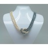 Collar Perlas Bola 8mm Gris Y Crema Con Nudo