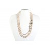 Collar 3 Vias Perla Natural + Abalorio  Plata + Bola Coral