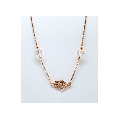 Collar Plata Rosa Centro Mano De Fatima