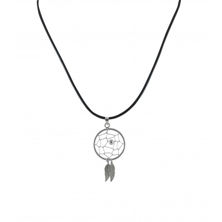 Collar caucho con colgante plata atrapasueños