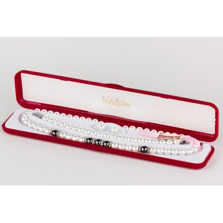 Juego Perla Blanca Bola 8mm + Hematite y Simil