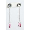Pendiente Palo Plata + Colgante Swarovski Fucsia
