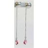 Pendiente Palo Plata + Bola Perla + Swarovski Cristal Fucsia Redondo