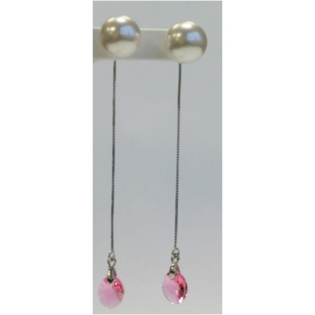 Pendiente Palo Plata + Swarovski Cristal Fuccsia Ovalado