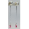 Pendiente Palo Plata + Bola Perla Swarovski Cristal Fuccsia Ovalado