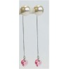 Pendiente Palo Plata + Bola Perla + Swarovski Cristal Fuccsia Corazón